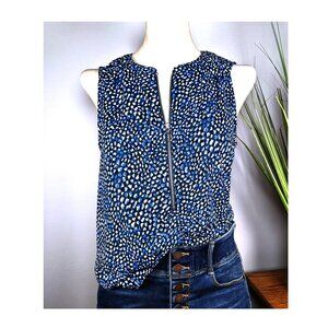 Apt. 9 Front Zipper Accent Abstract Print Tank Blue/Black/White Women's Sz S NWT